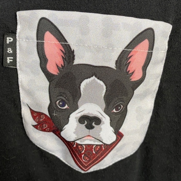 P&F Women's Black Short Sleeve Boston Terrier V-neck Pocket Tee Size X-small - Picture 3 of 8